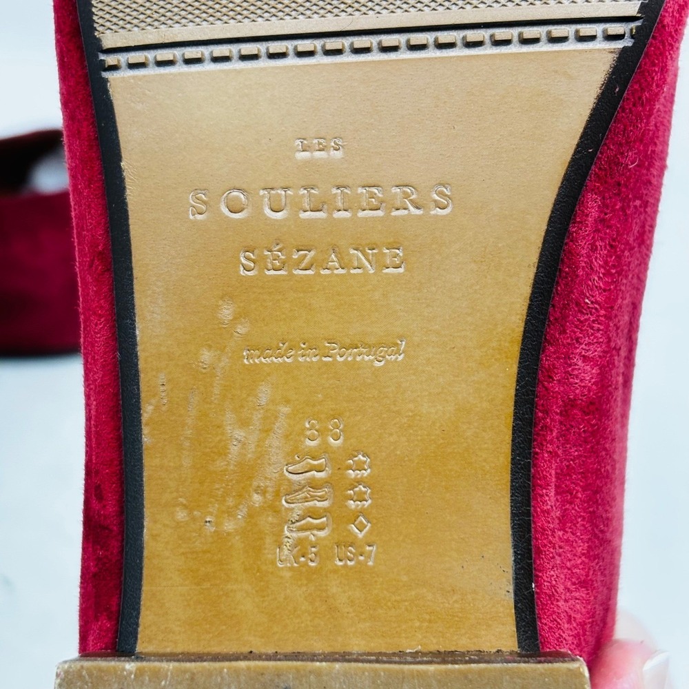 Les Souliers Sezane Suede Pointed Toe Ballet Flats Women 38 EU 7 US Burgundy - Picture 6 of 9